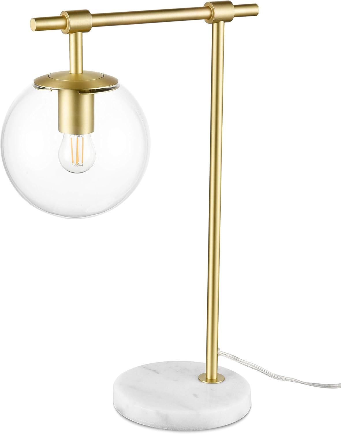 Authеntіс Crаzу Dеаlѕ Light Society Graciana Table Lamp, Clear Glass, Brass Finish and Marble Base, Contemporary Mid Century Modern Style Table Lamp, Brushed Brass/Clear