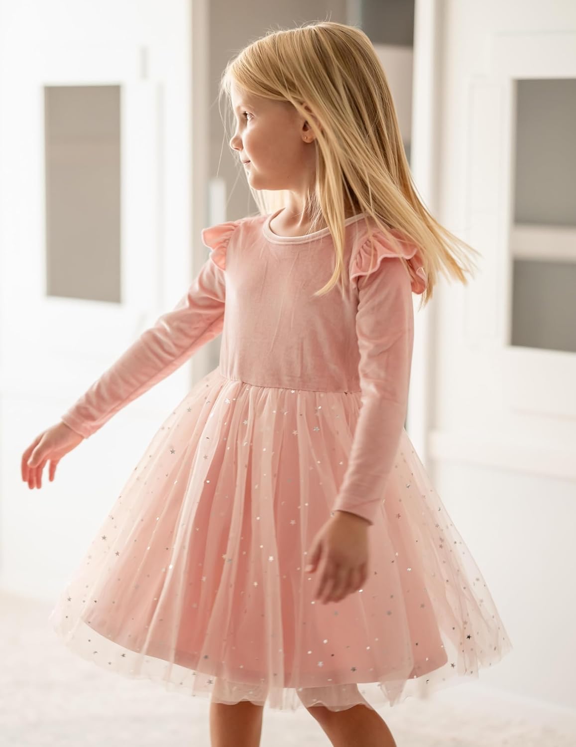 Arshiner Toddler Tutu Dresses Little Girls Velvet Tulle Fall Winter Long Sleeve Ruffle Holiday Party Dress 2-6Y - Image 7