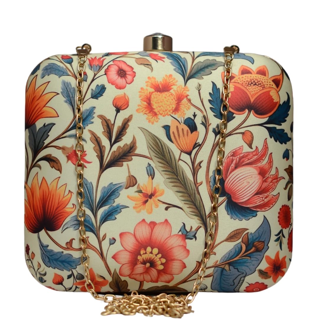 Floral Printed Clutch Bag For Women With Detachable Strap-image-37