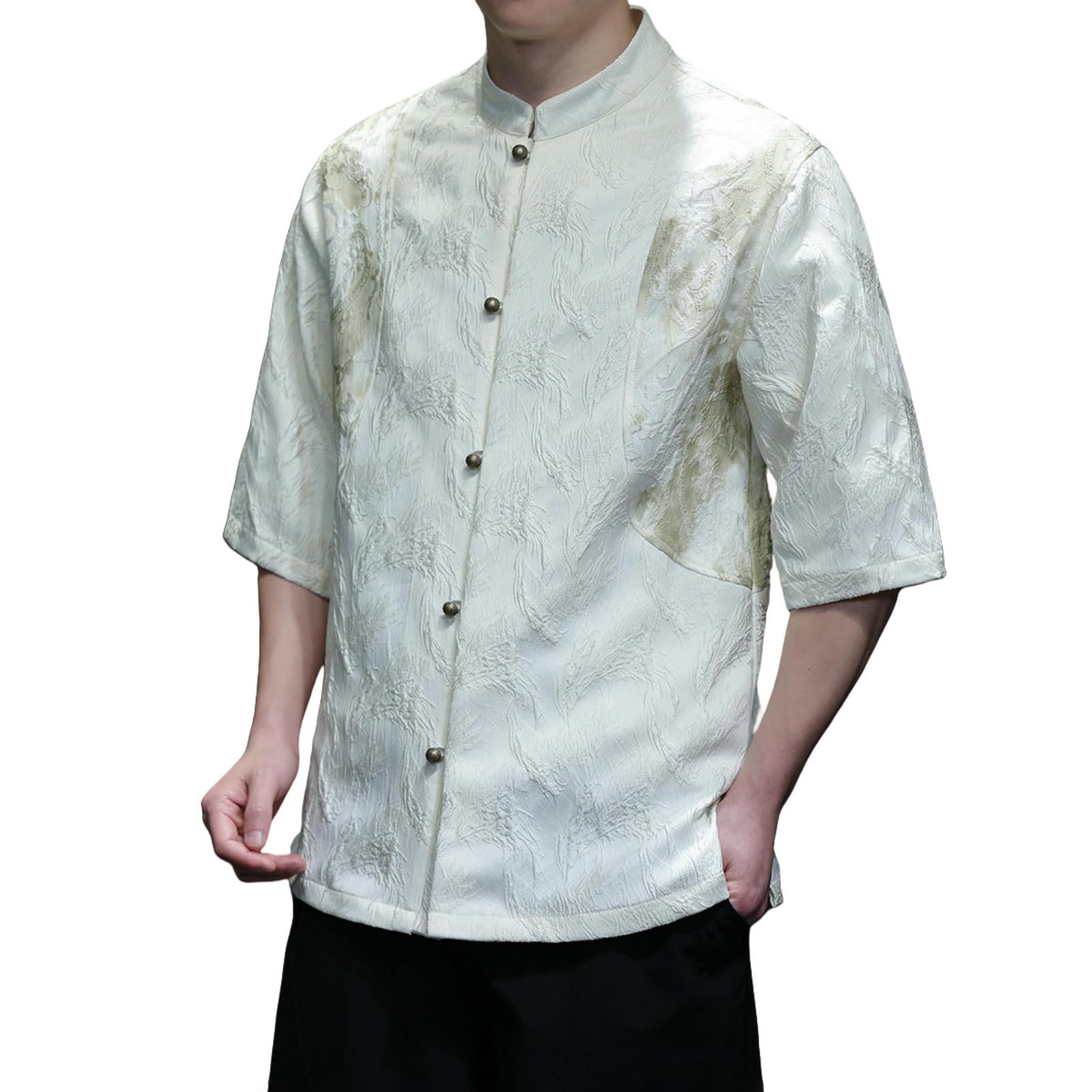 Chemise jacquard homme style chinois à col montant ample