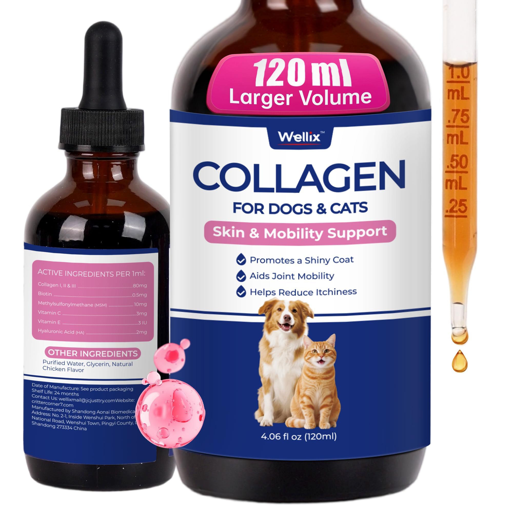 Wellix Liquid Collagen for Dogs&Cats - with Biotin,MSM,Vitamin C&E - 120ml