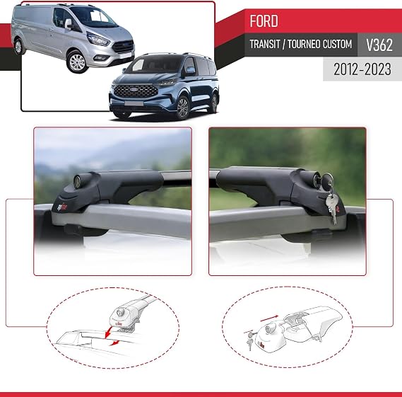 Compatible with Ford Transit/Tourneo Custom (V362) 2012-2023 ACE-1 Model Car Roof Rack Cross Bar Black Aluminium 4 Bars