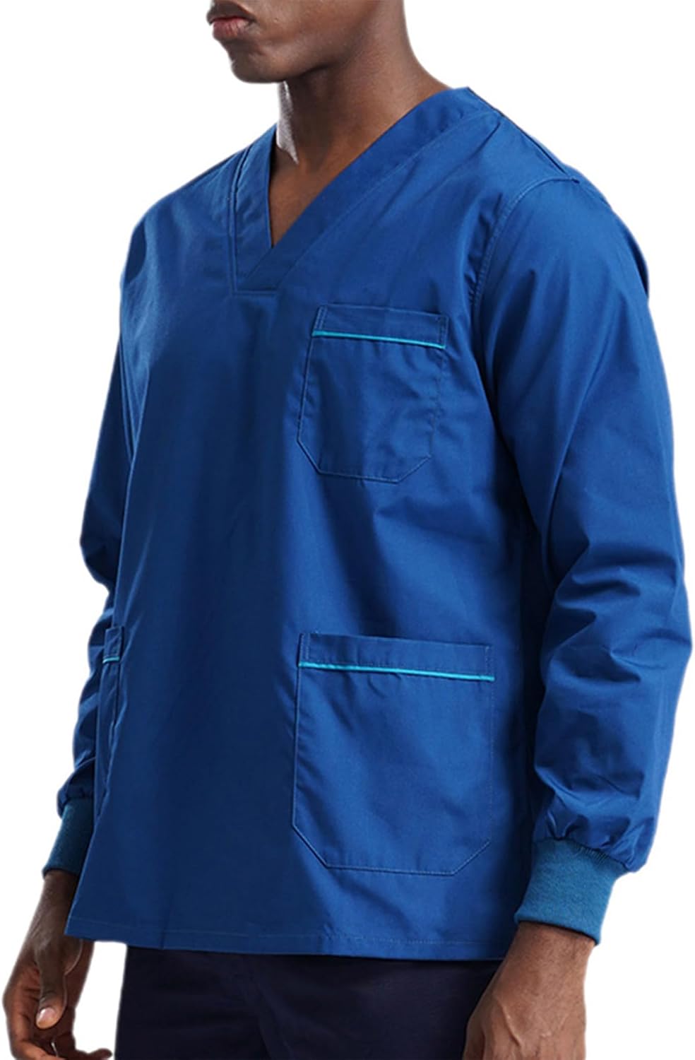 Jhaoyu Unisex Mens Womens Long Sleeve Relaxed Fit Scrub Tops Nurse Uniform Workwear with 3-Pockets