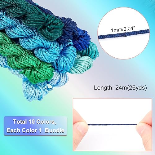 Miniatura 5 de PH PandaHall Cuerda de nailon de 240 yardas de 0.039 pulgadas (0.039 in), cordón de nudo chino, trenzado azul y verde, hilo de macramé Kumihimo para