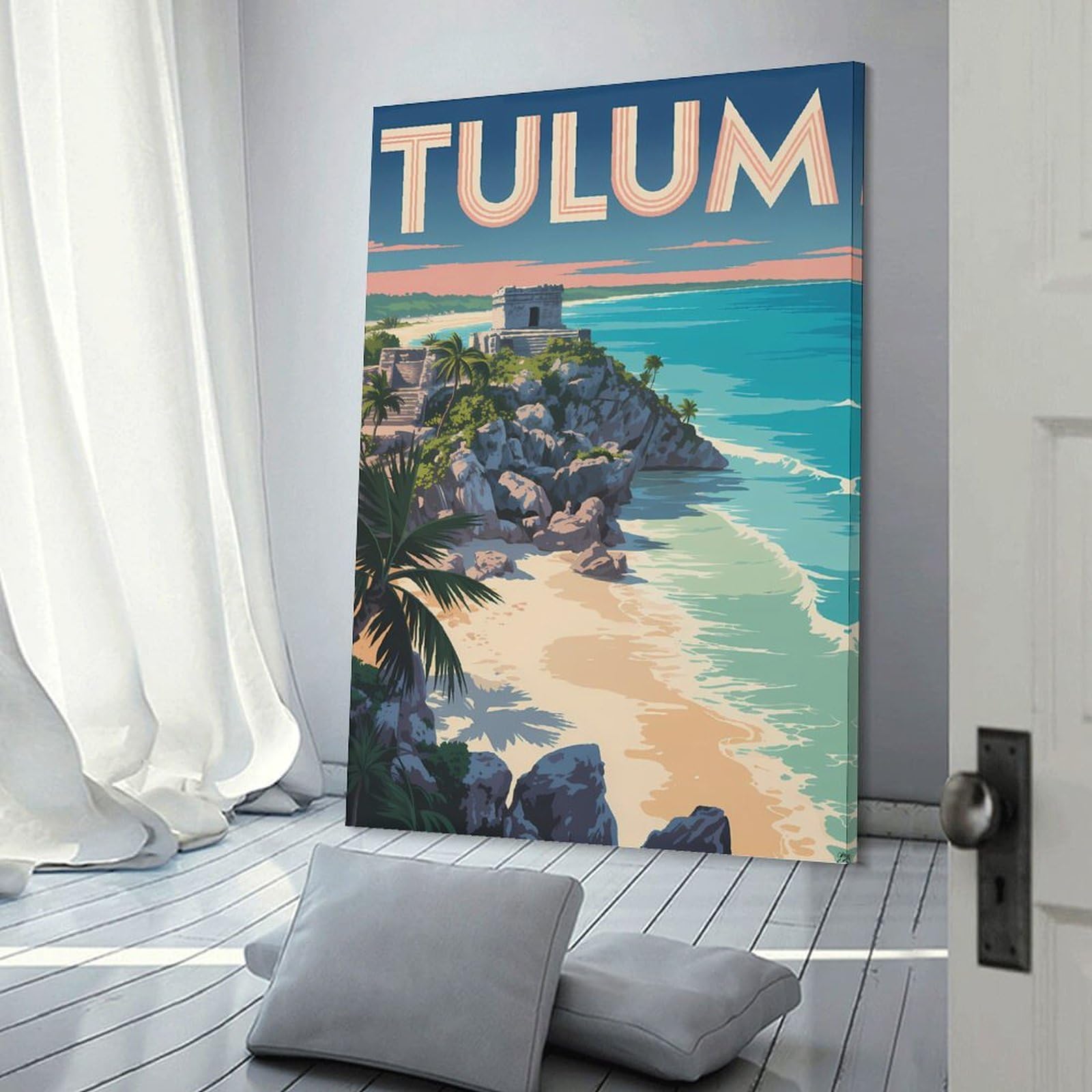 Junmoney Decorative Wall Artwork Tulum Travel, 24x36inch(60x90cm), for Living Room, Lounge Or Sitting Room, Modern Wall Decor for Cosy Interiors