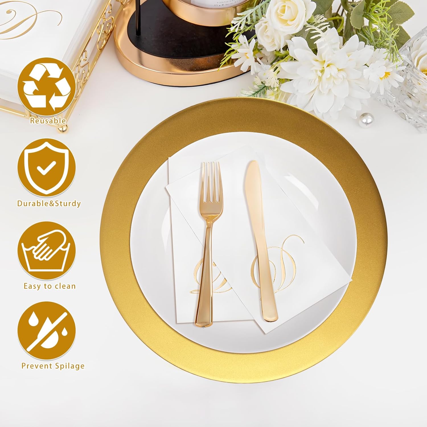 Cheardia 12 Pcs Table Charger Plates, 13'' Serving Dinner Plate Chargers