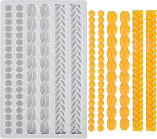 Miniatura 10 de Beasea Molde de Silicona para Fondant, 2 piezas Molde de Borde Silicona Cuerda de Perlas Punta de Crema DIY para Decoración de Pastel de Cumpleaños