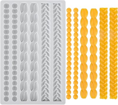 Beasea Silicone Rope Mold, 1 Sheet Fondant Silicone Pie Crust Lace Chain Border Mold for Cake Decorating Sugarcraft Mould Pastry Pies Chocolate Toppers