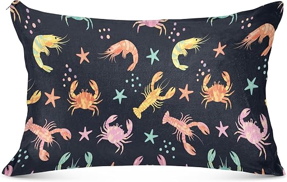 Lobster Crab Shrimp Black Pillowcase for Hair and Skin Body King Size 20"X 40" Velvet Pillowcases with Zipper for Sleeping