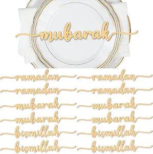 Queekay 12 Pieces Ramadan Wooden Sign Set - Eid Mubarak & Kareem Decorations for Islamic Celebrations