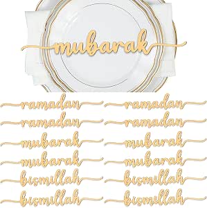 Queekay 12 Pieces Ramadan Wooden Sign Set for Eid Mubarak and Islamic Home Decor