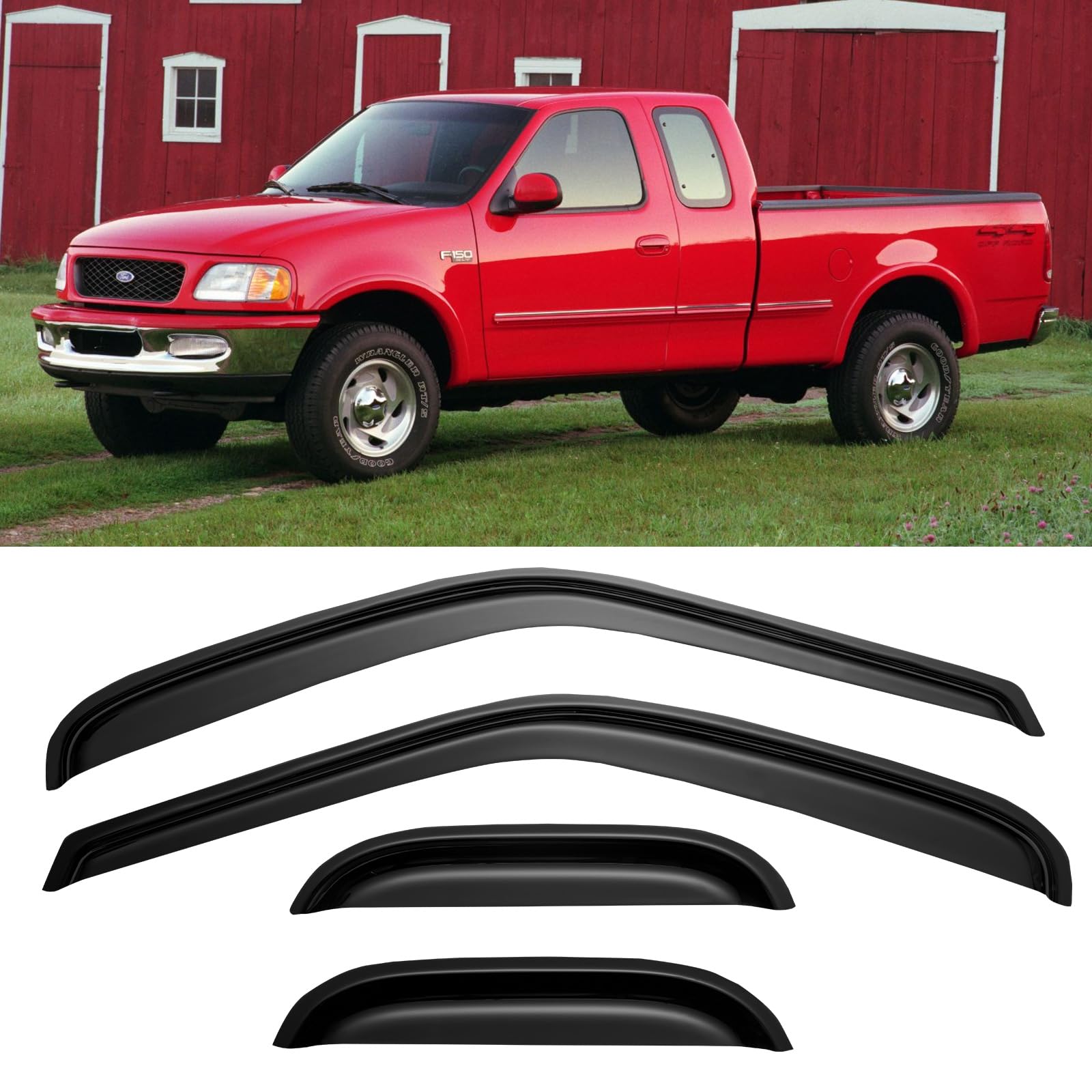 CxdarWindow Rain Guards Vent Visors Shades for for 1997-2003 Ford F150 SuperCab, Window Wind Deflectors Shield for 1997-1999 F250 Light Duty, 2004 F-150 Heritage Extended Cab