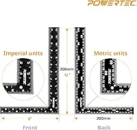 Vista 6 de POWERTEC Escuadra de Carpintero 8" x 12" - Regla Escuadra en L, Herramienta de Escuadra de Ángulo Recto, Escuadra de Carpintería para Carpintería