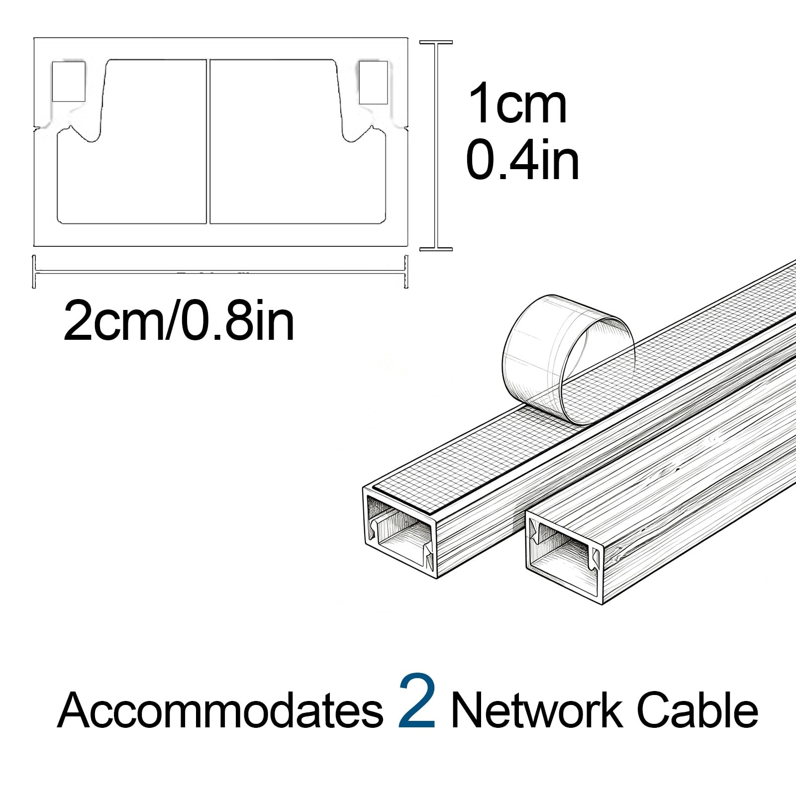 Cubre Cables Canaleta Cables Pared Adhesivo de PVC de 100cm Canaleta para Paredes TV, Oficina en Casa o Exteriores(Black,2cm/0.8in)