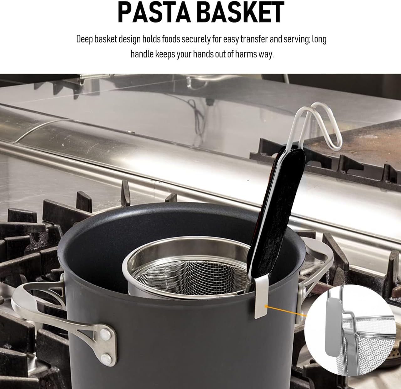 LALAFINA Noodle Strainer with Handle, Stainless Steel Spider Strainer Fine Mesh Food Dumpling Noodle Basket for Kitchen, 5.5 X 13.4 in