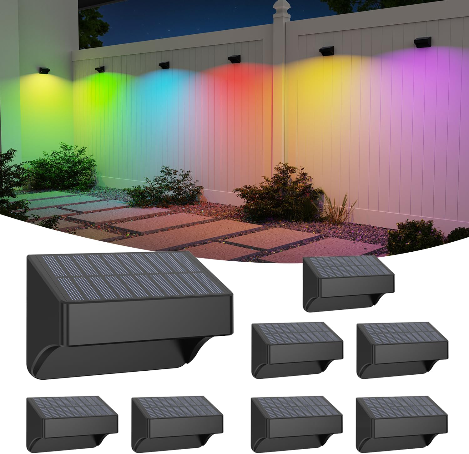 Solar Fence Lights Outdoor,Fence Solar Lights Outdoor Waterproof Led IP65 with10 Fixed Colors ＆ RGB Color Changing for Wall Backyard Step Railing Patio Pool Porchaily&Holiday Decorations (8)