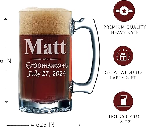 Miniatura 3 de Juego de 3, juego de 5 juegos de 7 y más vasos de cerveza personalizados para padrinos de boda, grabado personalizado, tazas de regalo para el mejor