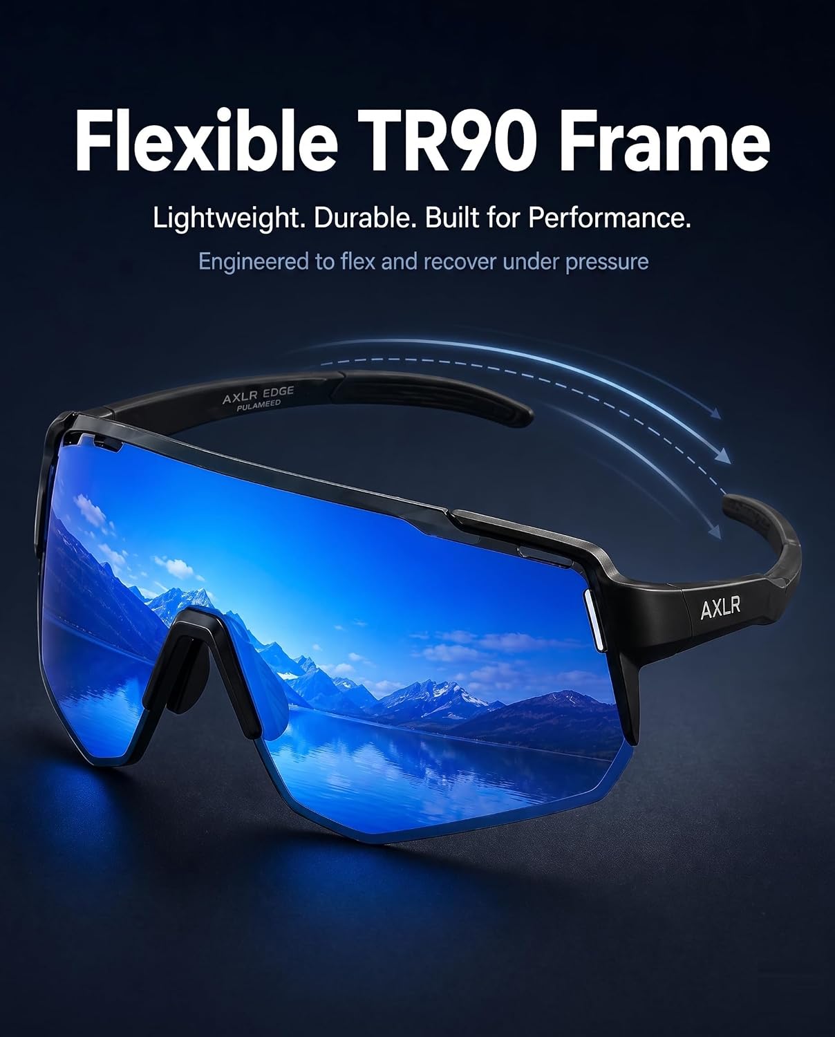 AXLR EDGE Cycling Sunglasses, UV400 Protection, 2mm Impact-Resistant PC Polarized Shield Lens, Lightweight TR90 Frame with Adjustable Nose pad & Snap Hinges, Anti-Slip Sport Sunglasses for Men & Women