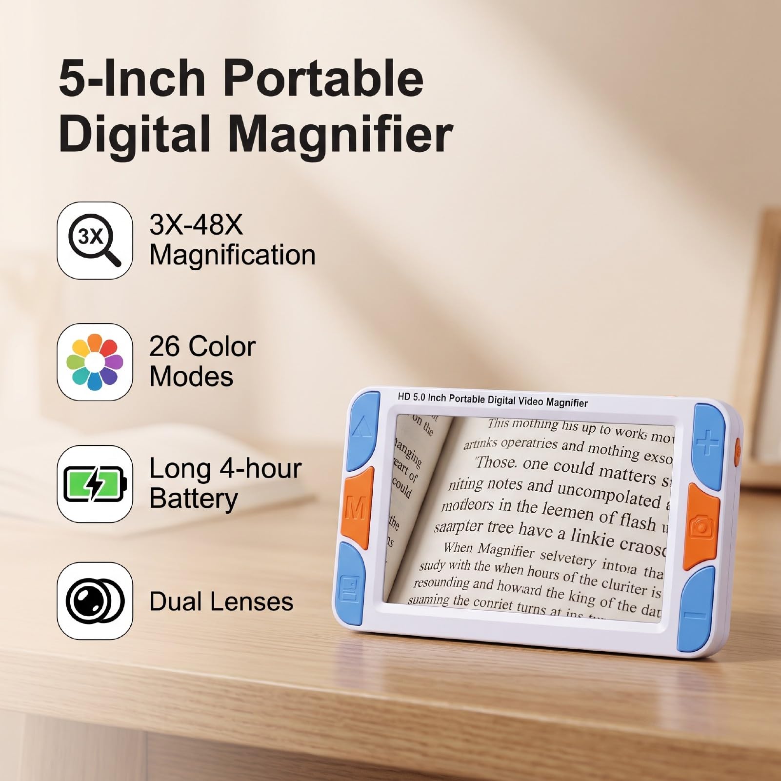 Denash Lupa Digital con Pantalla LCD de 5 Pulgadas con Ayuda de Lectura