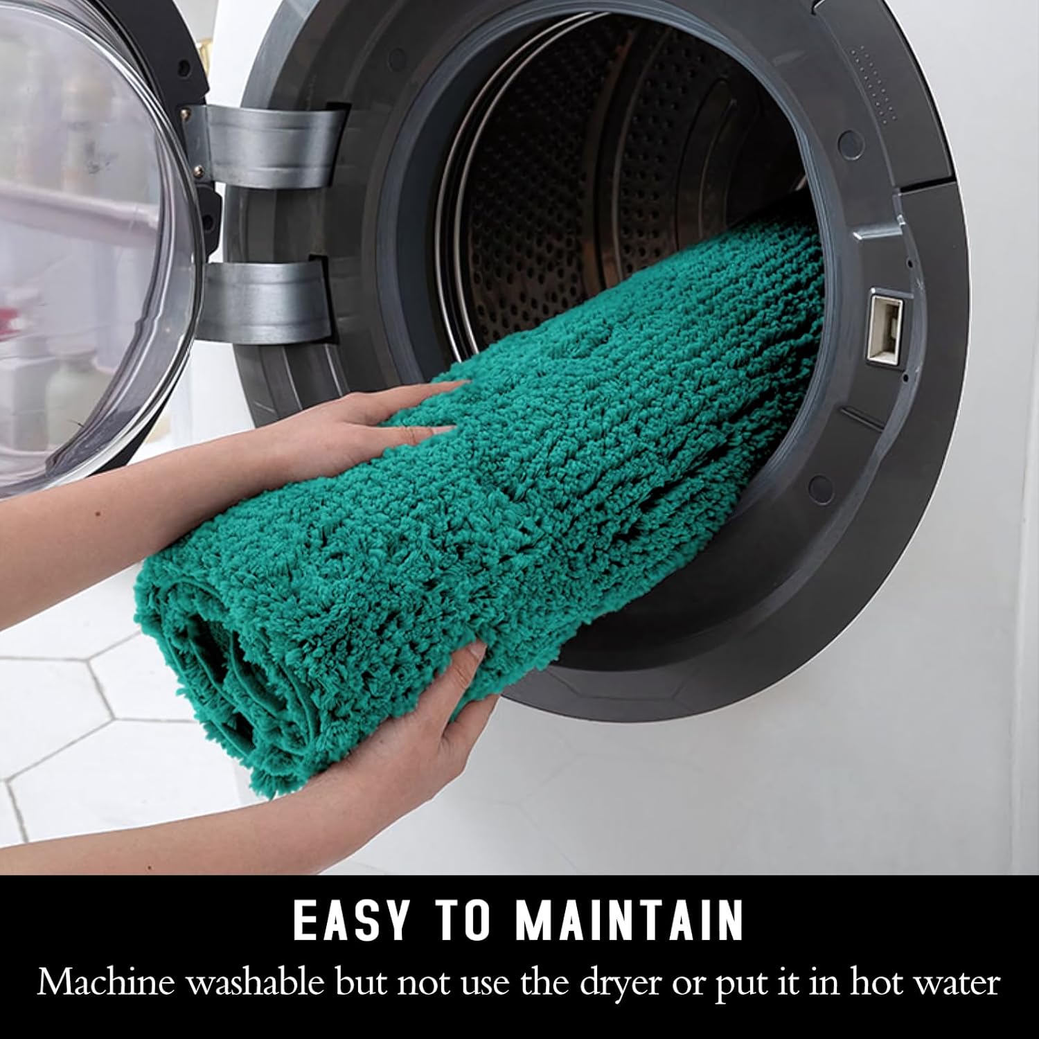 Microfiber Bathroom Rug 16x24, Extra Soft Shaggy Bathroom Mat Non-Slip Water Absorbent Washable Bath Rug, Turquoise - Image 6