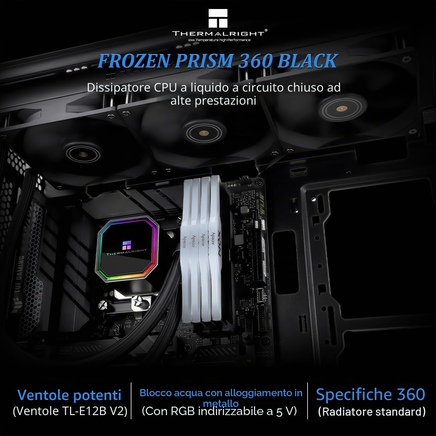 TR Frozen Prism 360 Nero Refrigeratore a liquido per CPU con ventilatore PWM da 120mm, Dissipatore di calore per raffreddamento ad acqua integrato per AMD/AM4/AM5, INTEL 1700/1150/1151/1200/2011