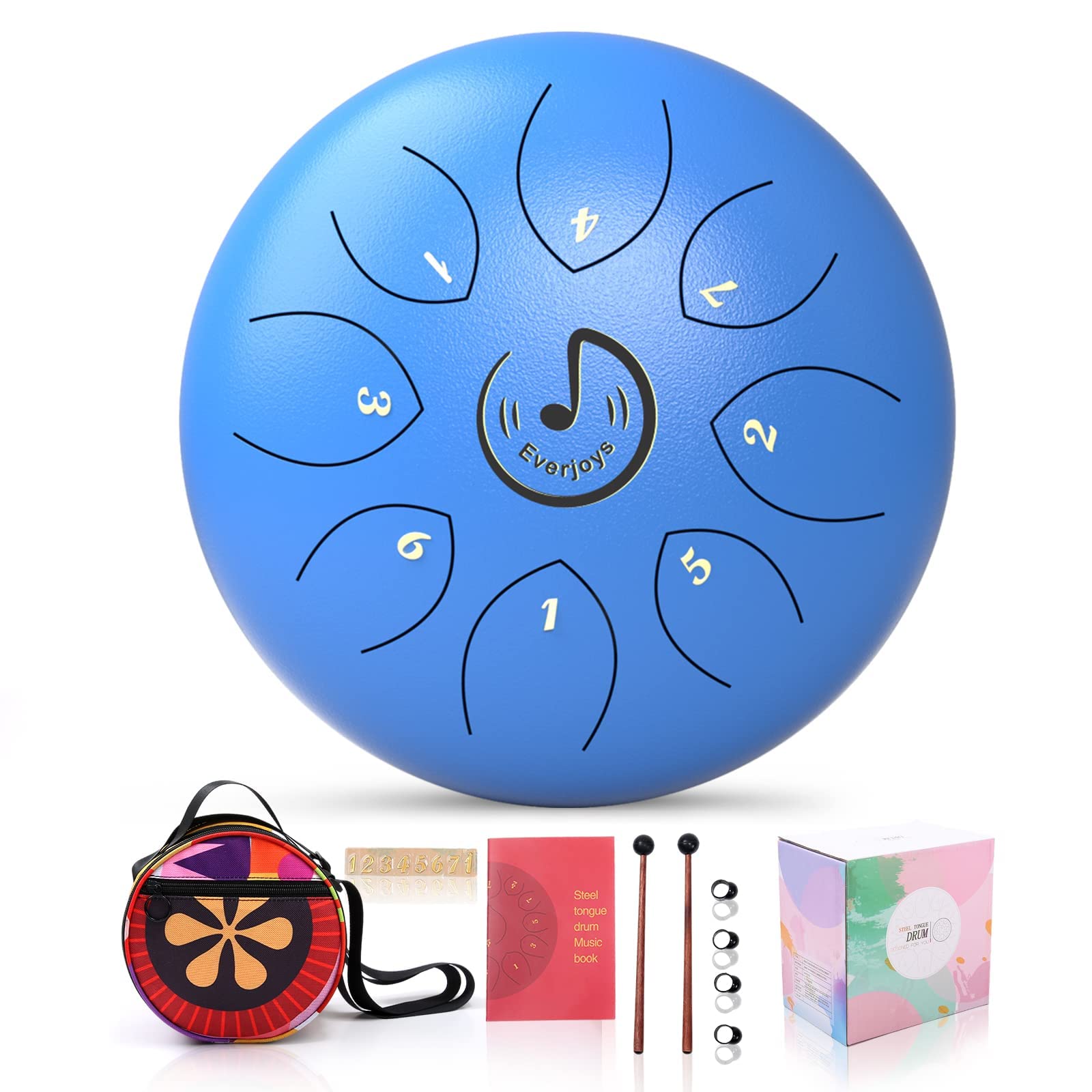 Tambor de lengua de acero de 6 pulgadas y 8 tonos, partitura con bolsa de transporte de martillo…