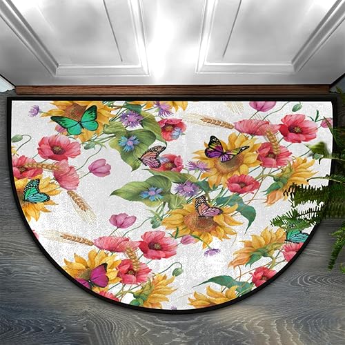 Tapete semicircular de flor de amapola para interior y exterior, diseño floral de girasol, tapete de bienvenida, tapete lavable para entrada, hogar,