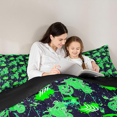 Miniatura 9 de Erosebridal Juego de ropa de cama con la bandera de Estados Unidos, juego de edredón de motocross rider, motocross y moto de cross, relleno de