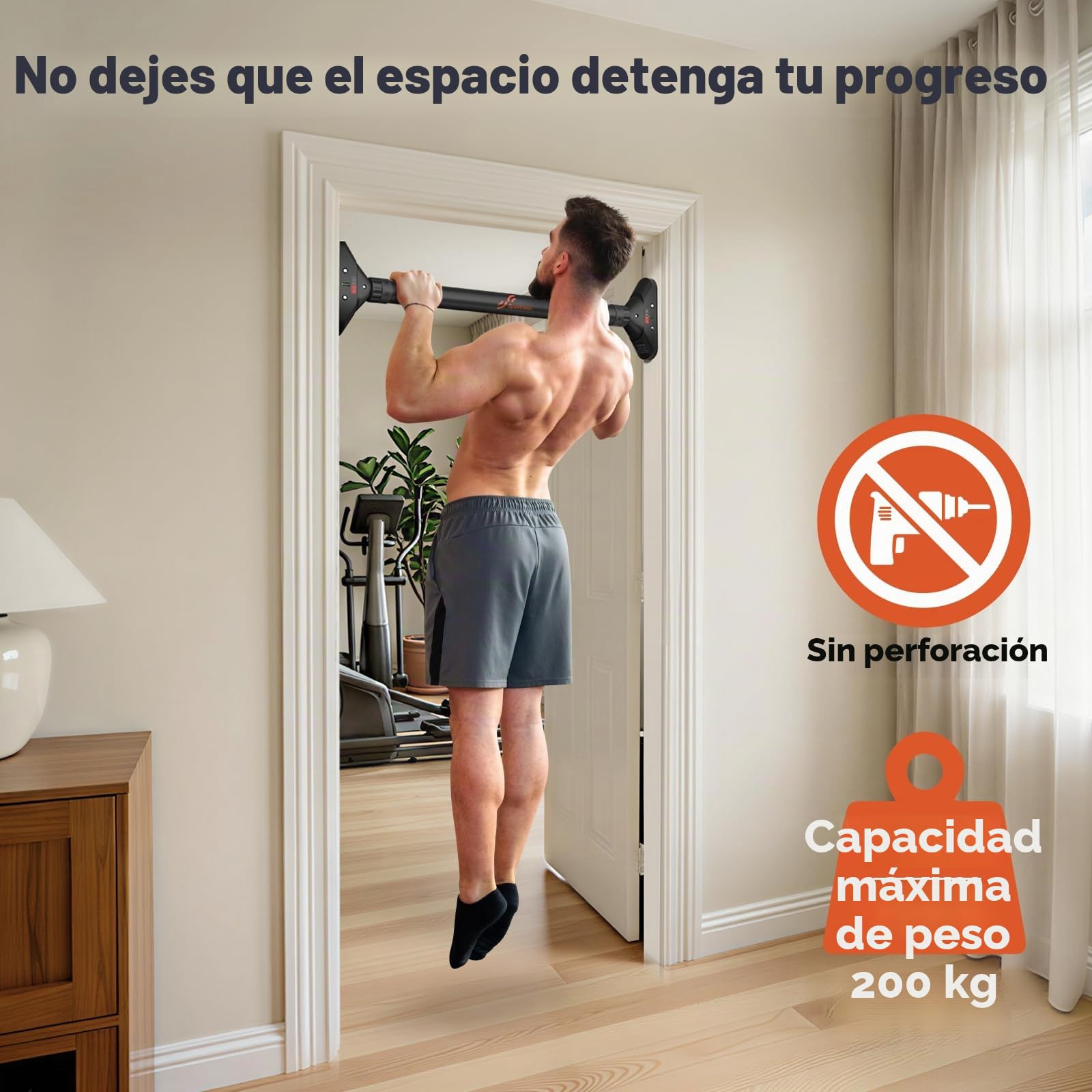Sportneer Barra de dominadas para puerta, barra de dominadas, sin tornillos, marco de puerta, barra ajustable de 75 a 94 cm, hasta 200 kg de capacidad, barra de entrenamiento