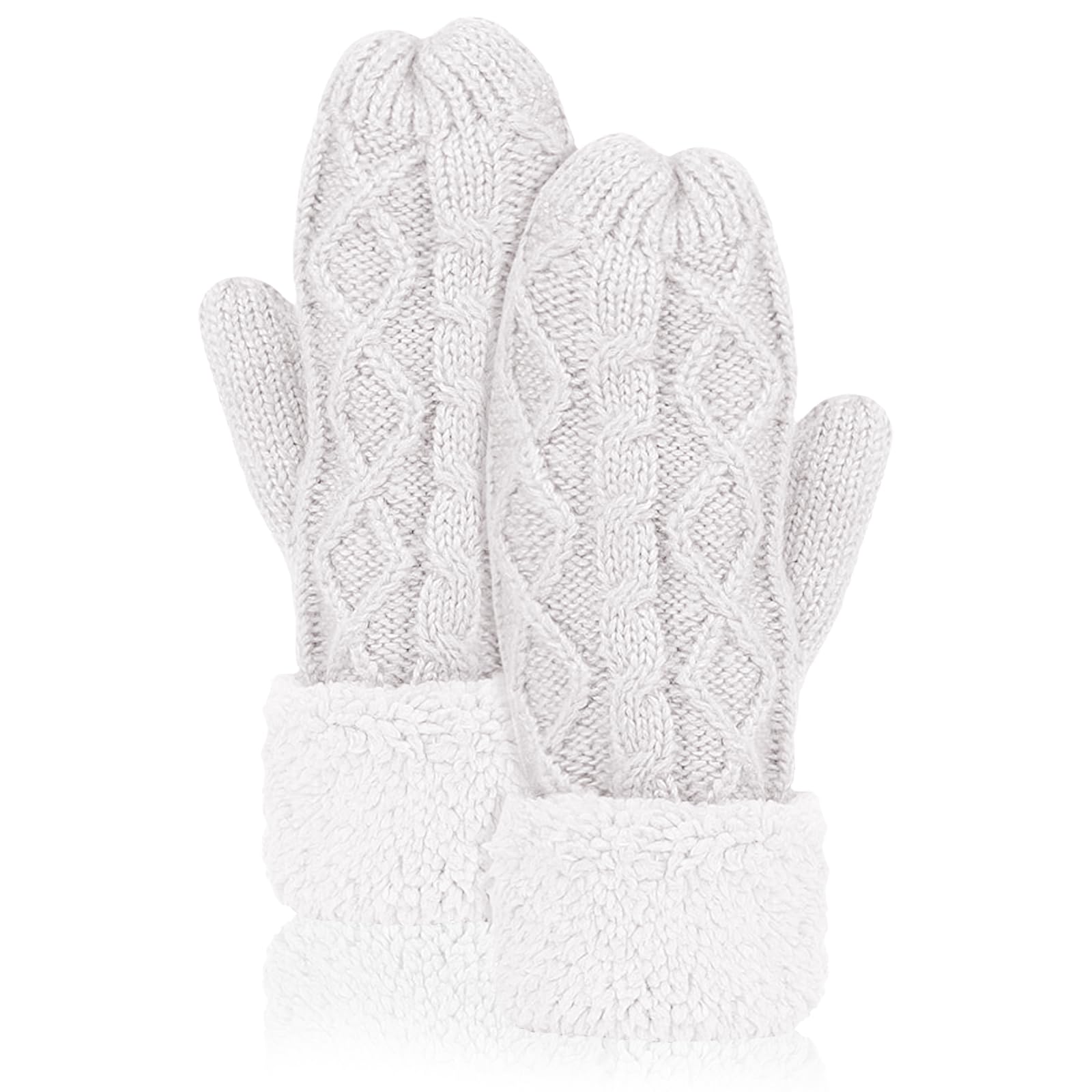 Yxelydriail Women's White Mittens Winter Gloves For Knitted Winter Thermal Gloves With Fuzzy Cuffs For Cold Weather (White)