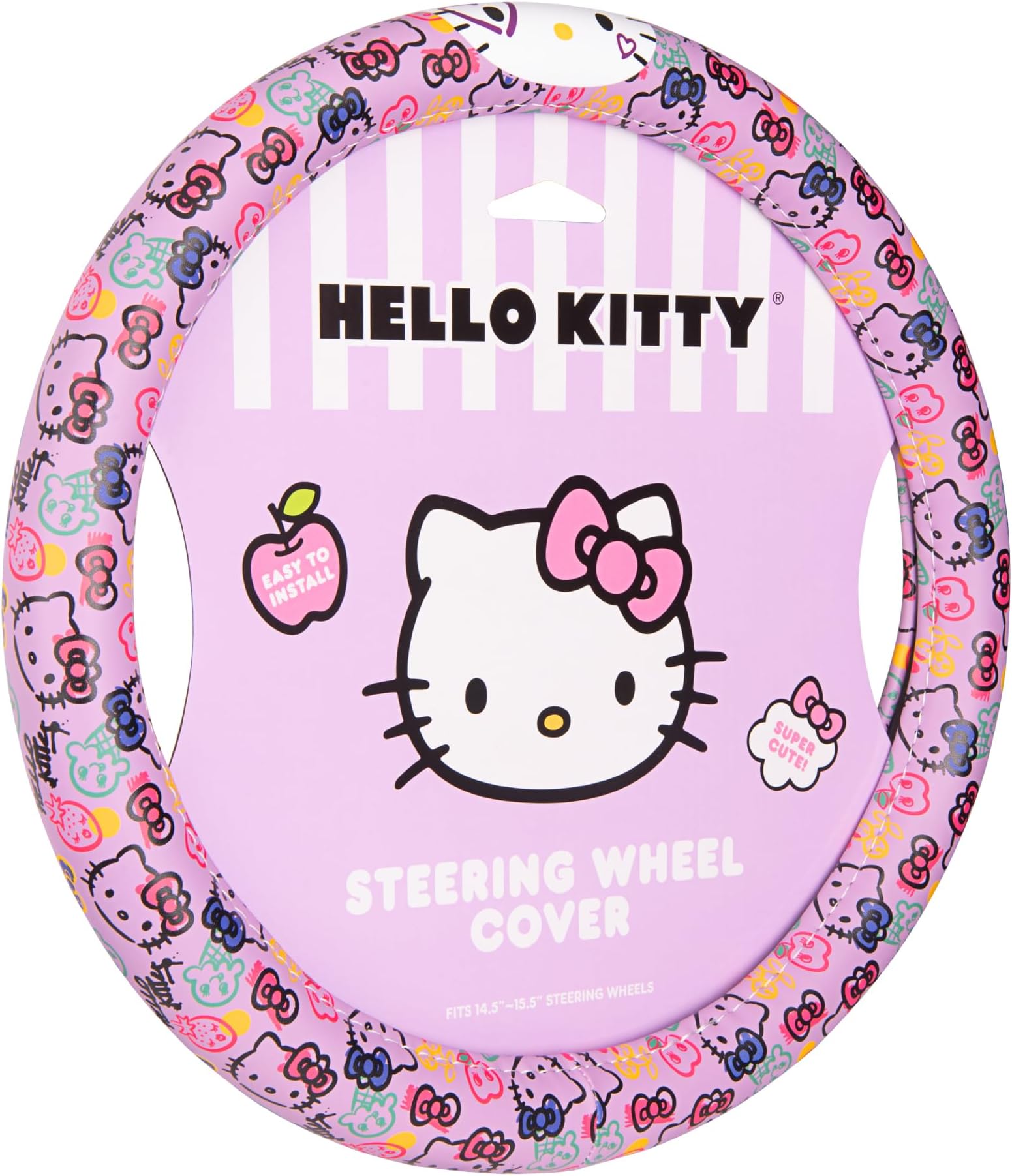 Hello Kitty Steering Wheel Cover, Sanrio Official Car Steering Wheel Cover, Universal Size 14.5-15.5, Cute Steering Wheel Cover for Women, Hello Kitty Car Accessory (Lavender Print)