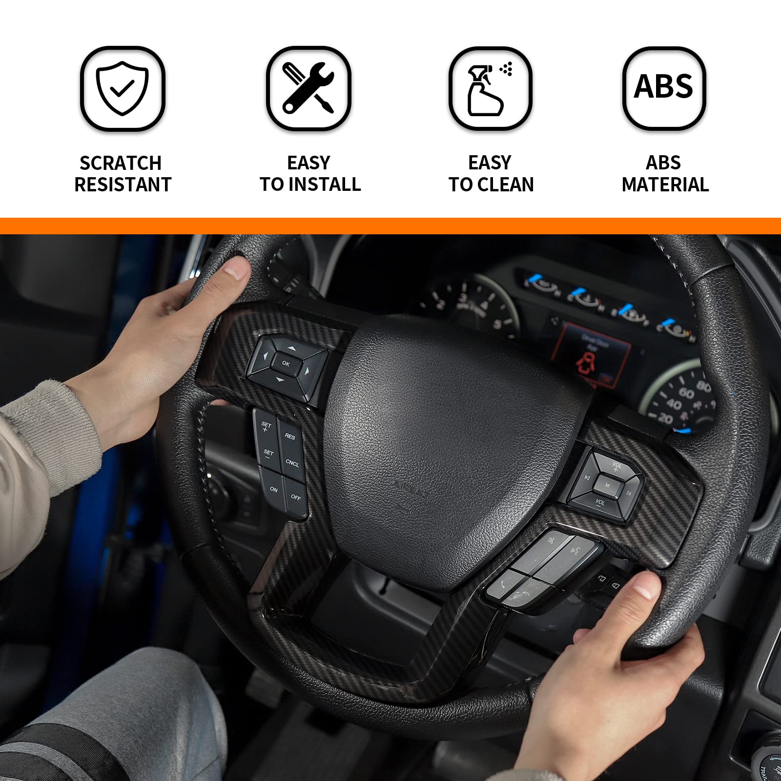 Hoolcar Wewnętrzna konsola środkowa deska rozdzielcza nawigacja zestaw osłony ABS akcesoria do Ford F150 2015-2020, włókno węglowe