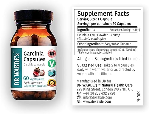 DR WAKDE'S - Cápsulas de frutas de Garcinia (Garcinia cambogia, 60 cápsulas vegetales, suplemento a base de plantas, hierba ayurvédica, todo