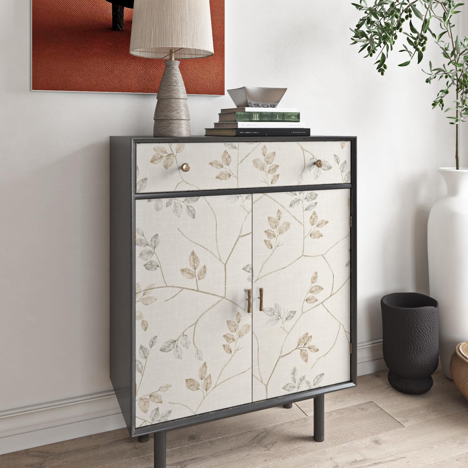 ReWallpaper 44.5CM×7M Papel Pintado Pared Hojas Pequefias Gris Papel de Pared Decorativo para Salon Removible Papel Vinilo Adhesivo Pared Baño Papel Pared Autoadhesivo Hojas Beige PVC