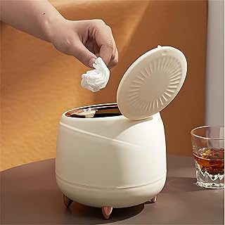AIWE7D 0.4 Gallon Small Trash Can Kitchen Garbage Can Mini Bathroom Trash Cans with Lid Waste Basket for Office Bedroom Desktop Waste Bin (Milk White)