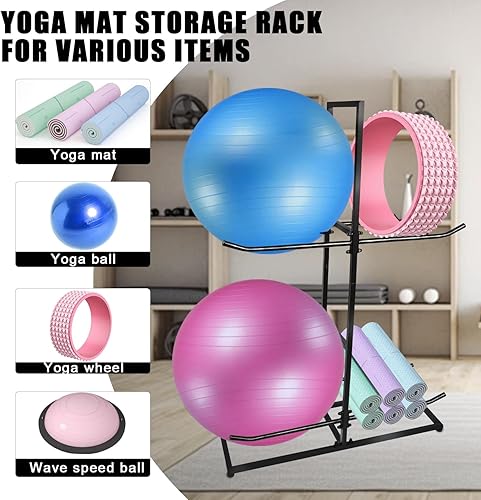 Miniatura 2 de Soporte para pelotas de ejercicio, estante de pelota de estabilidad, pelotas de ejercicio y balón de equilibrio, adecuado para pelota de yoga,