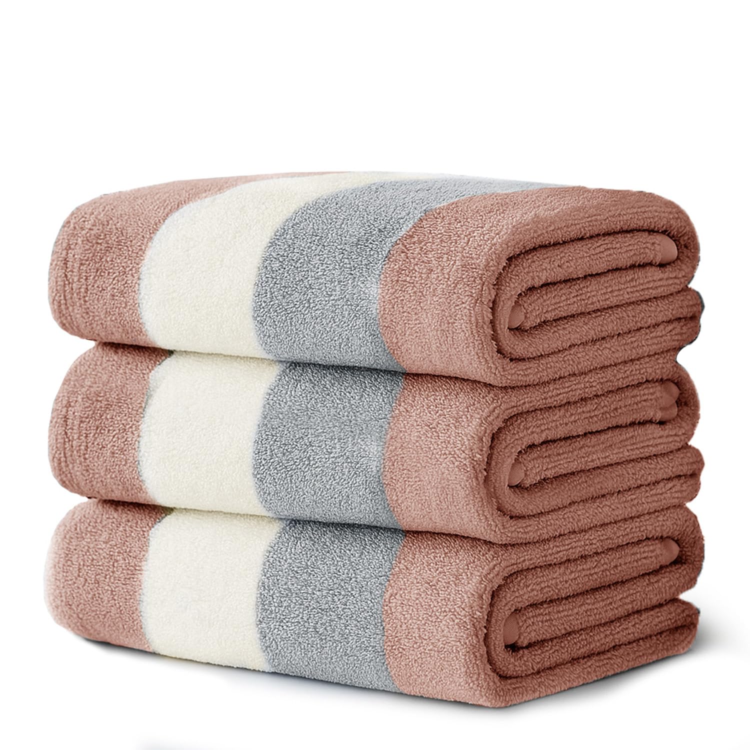 Velosso 3 Pack 100% Cotton Striped Multi Supreme Cotton Towels Hand Bath Towel, Quick-Dry, Soft Absorbent, Striped Design Hotel Spa, Fade Resistant (Terracotta Rust, Bath Towels)