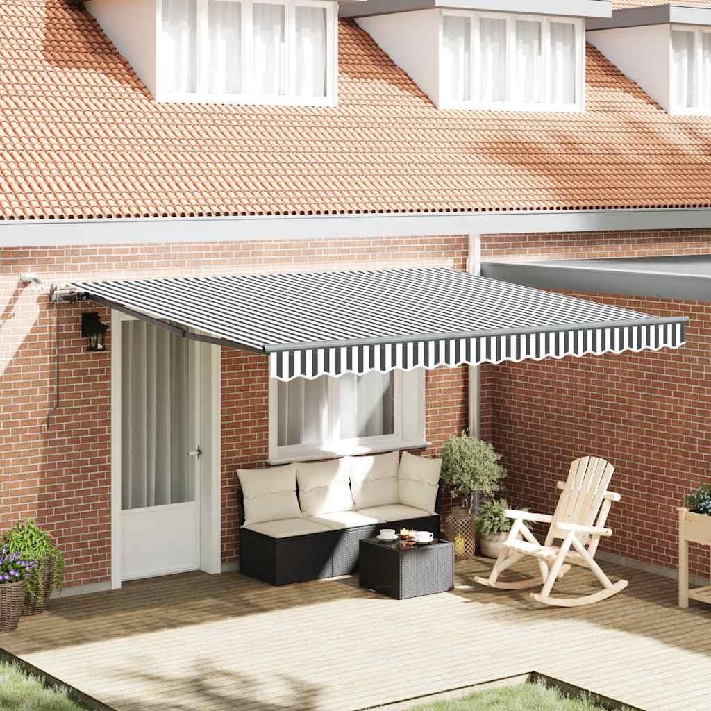 Toldo de brazo articulado blanco antracita 400 x 300 cm con LED y sensor de viento, estructura de aluminio resistente, protección solar para terraza, balcón, jardín y cafetería