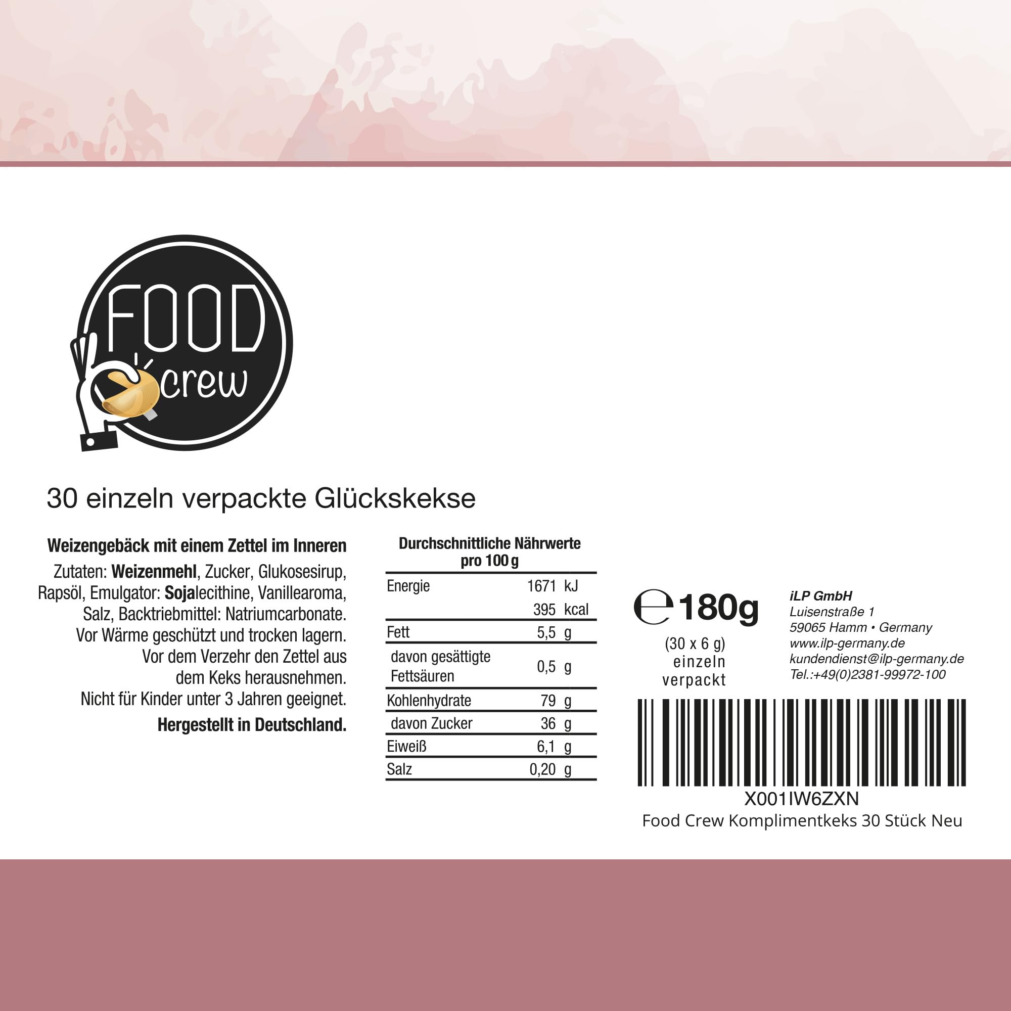 Herzwerk - 30 biscotti portafortuna per complimenti, piccoli regali per famiglia, amici, colleghi, complimenti prodotti in Germania, calendario dell'Avvento, biscotti portafortuna