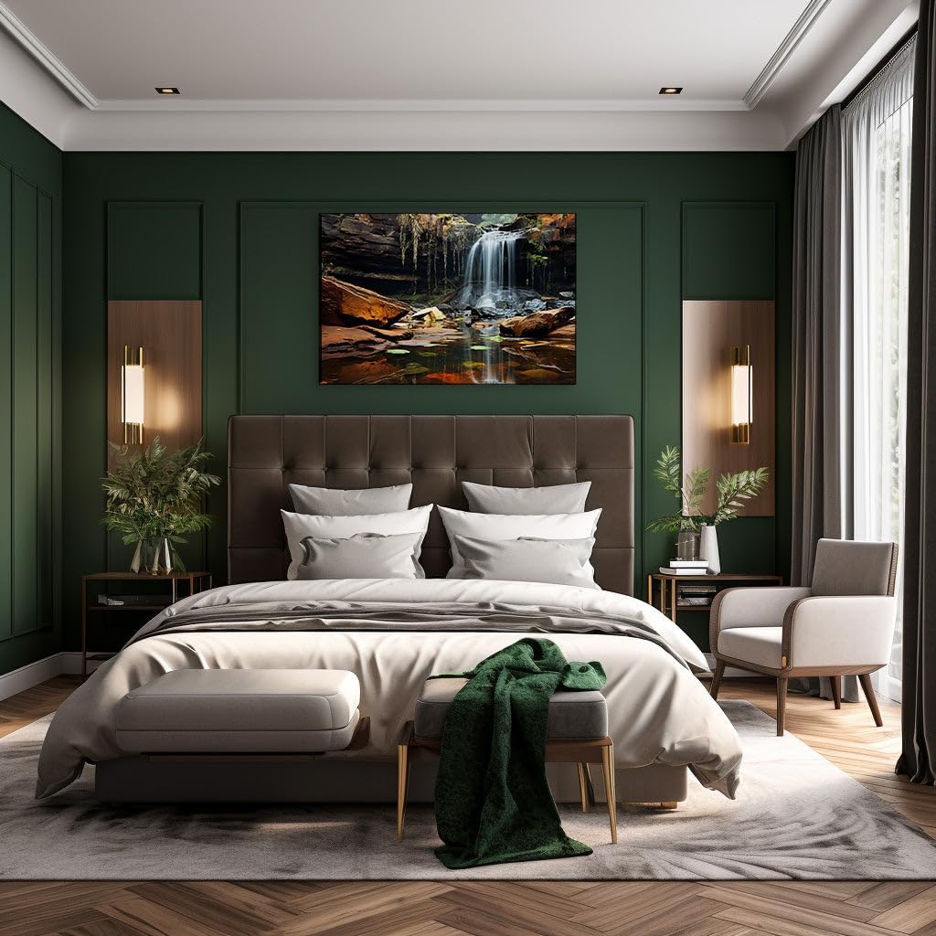 Canvas for Living room. Whispering Cascade: Nature's Serenity in a Waterfall Haven, 27 x 18 inch Canvas Wall Art - Contemporary Masterpieces - Modern Home Decor
