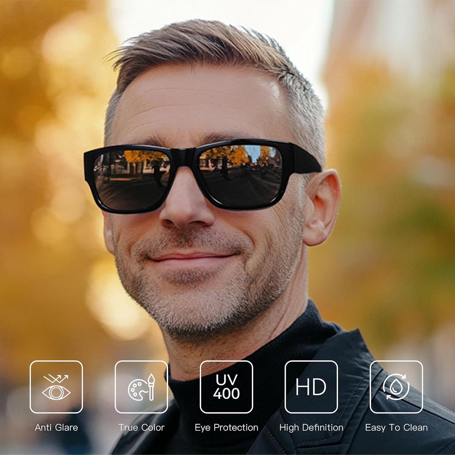 BLUEMOKY Square Bifocal Sunglasses for Men: Sunglasses Readers with UV400 Protection - Retro Shades Classic Rectangle Frame
