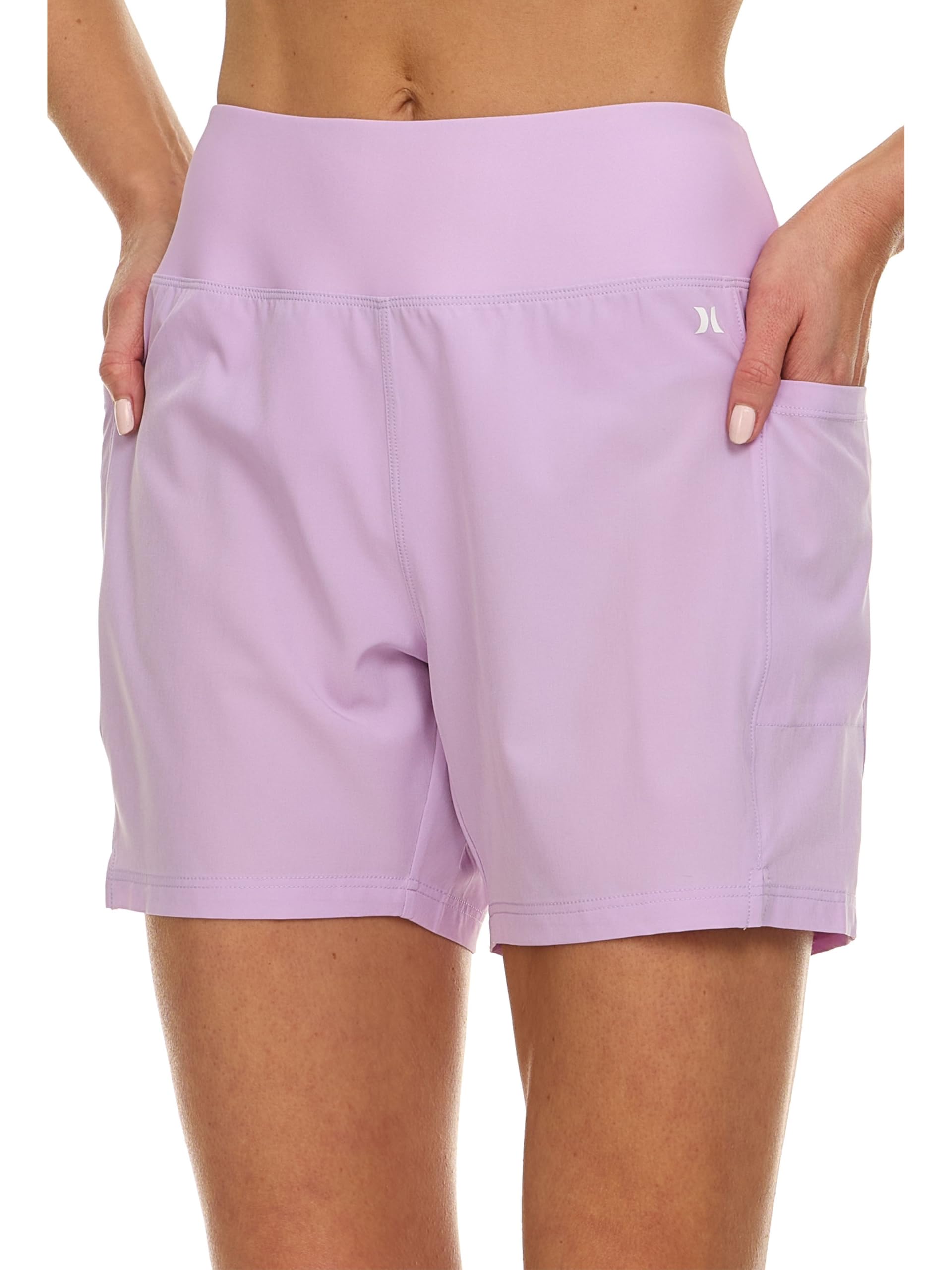 hurley high waisted swim shorts women, 5" board shorts with pockets & inner liner, quick dry bathing suit swim trunk, upf 50+ lilac
