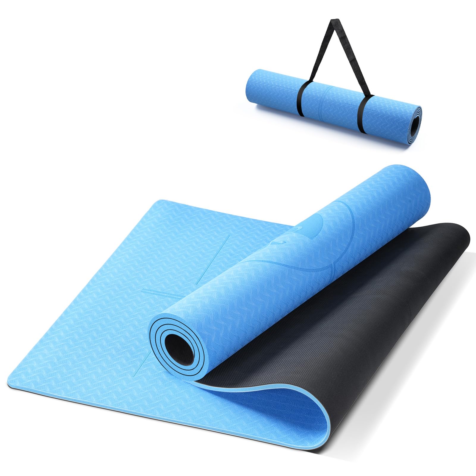 Ellylife Yogamatte aus ECO Naturkautschuk & Hhautfreundlichem TPE, Extrem Rutschfest, Ausrichtungslinien, Einzigartiges Design, Inklusive Tragegurt, Nachhaltige, für Reise, Pilates, Yoga, Fitness
