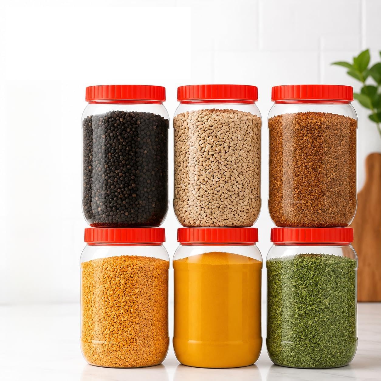 ANGIX 6 x 2000ml Plastic Storage Jars & Canisters with Screw Top Lids, Airtight Food Storage Containers for Kitchen, Food, Spices, Herbs & Sweets, Clear Canister Pots — image 1