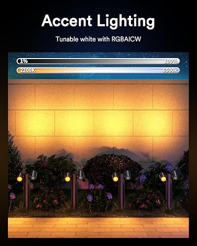 Miniatura 5 de Lumary Luces inteligentes Pro de camino de 700 lúmenes, luces de paisaje al aire libre con 8 focos IP65 impermeables, luces RGBAICW de 48 pies que