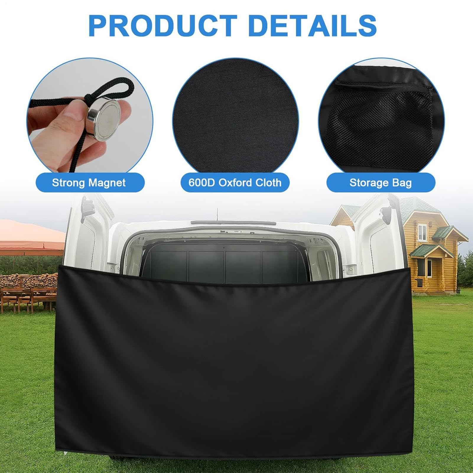 Rideau de Douche pour Hayon Fourgon Van, Cabine Extérieure Intimité Double Face, Tente Camping-Car Magnétique Imperméable en Tissu Oxford 600D sans Perçage, Portable avec Sac