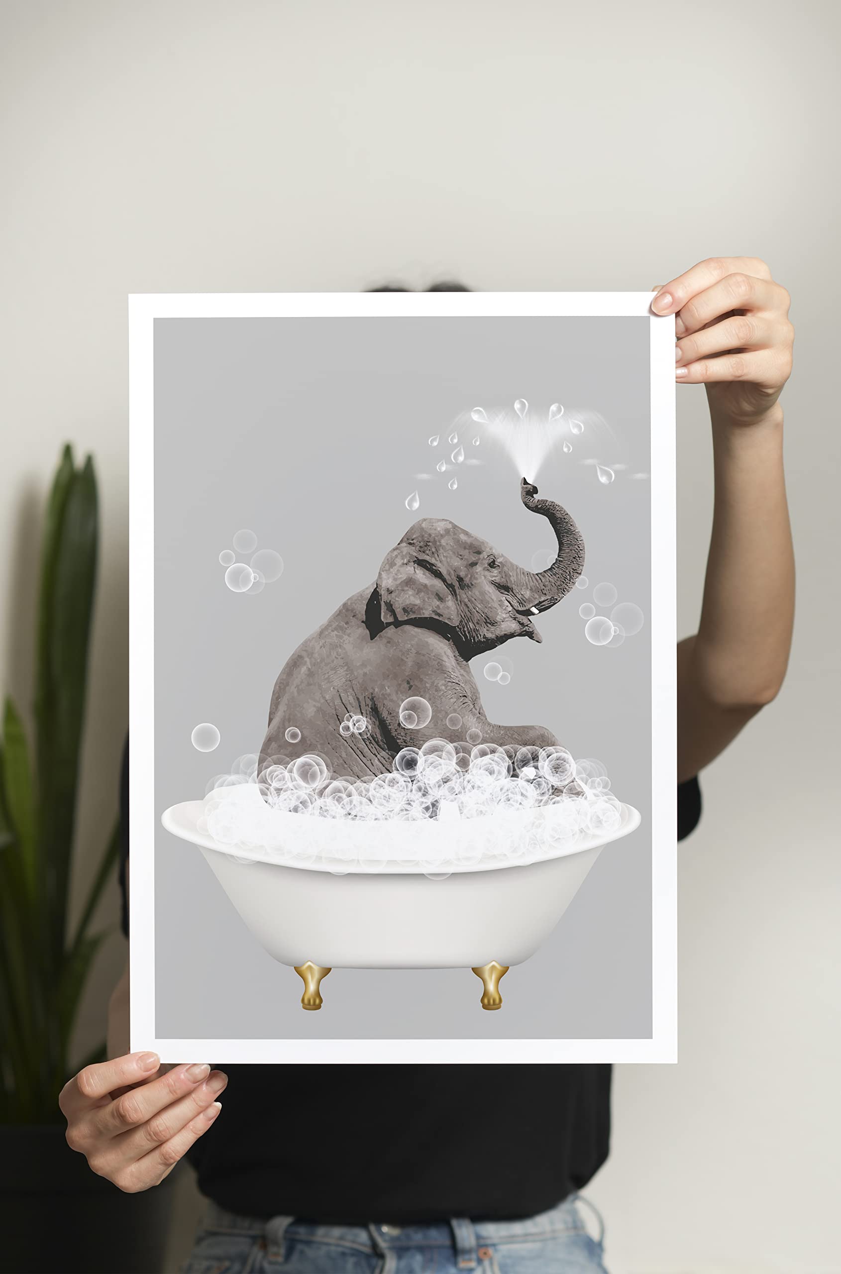 Stampa Artistica Per Bagno Elefante Nella Vasca - Quadro Moderno Grigio, A4, A3 O Incorniciato, Decorazione Parete - 4
