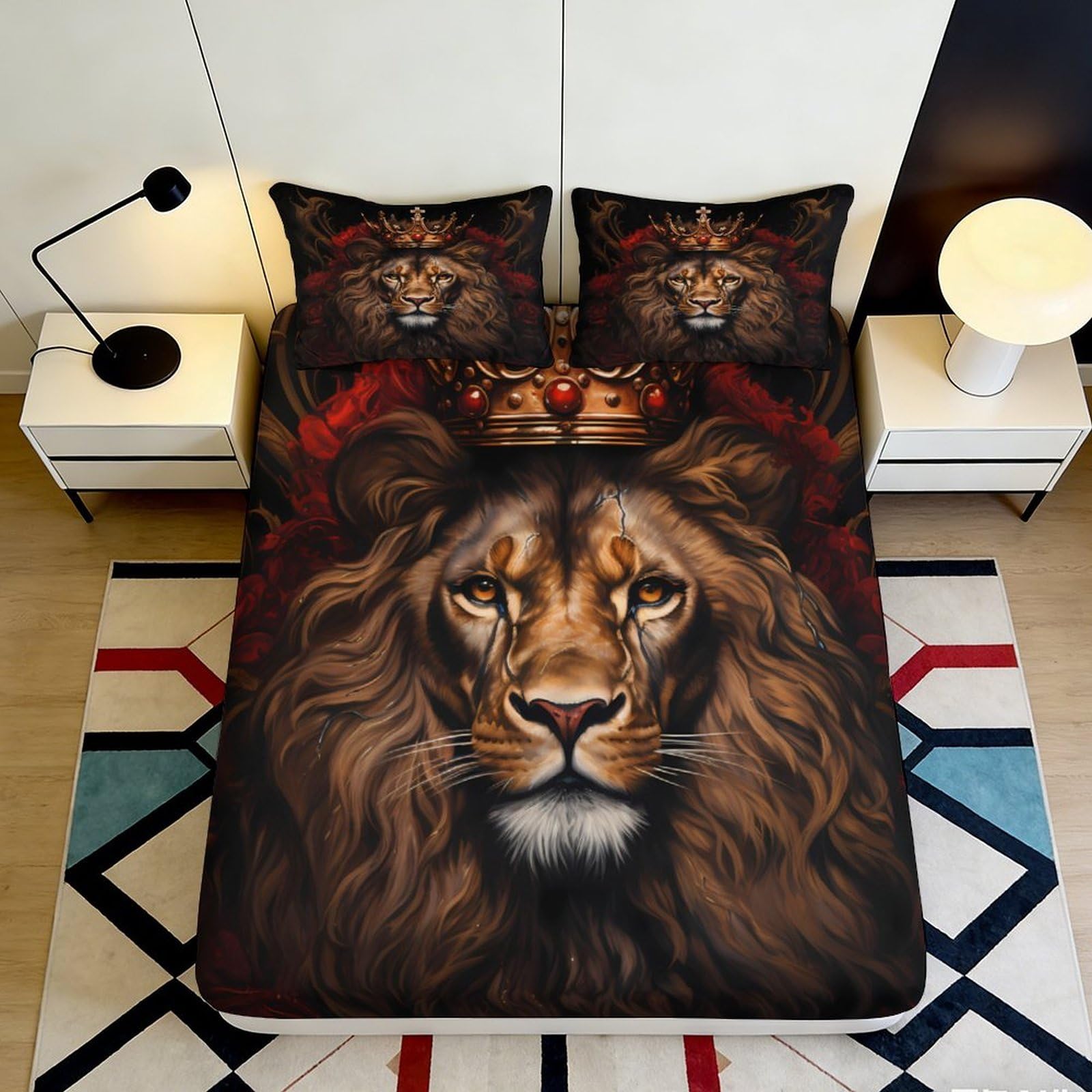 3D Printed Lion King Fitted Sheet Microfiber Soft Brown Animal Bed Sheet for Bedroom Dorm Mattress Decor 90x200x25cm