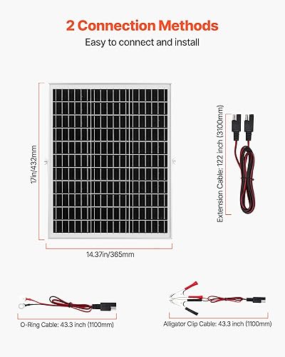 Miniatura 5 de VEVOR Cargador de batería de panel solar de 25 W 12 V, mantenedor de batería solar con controlador MPPT inteligente y soporte de montaje ajustable,