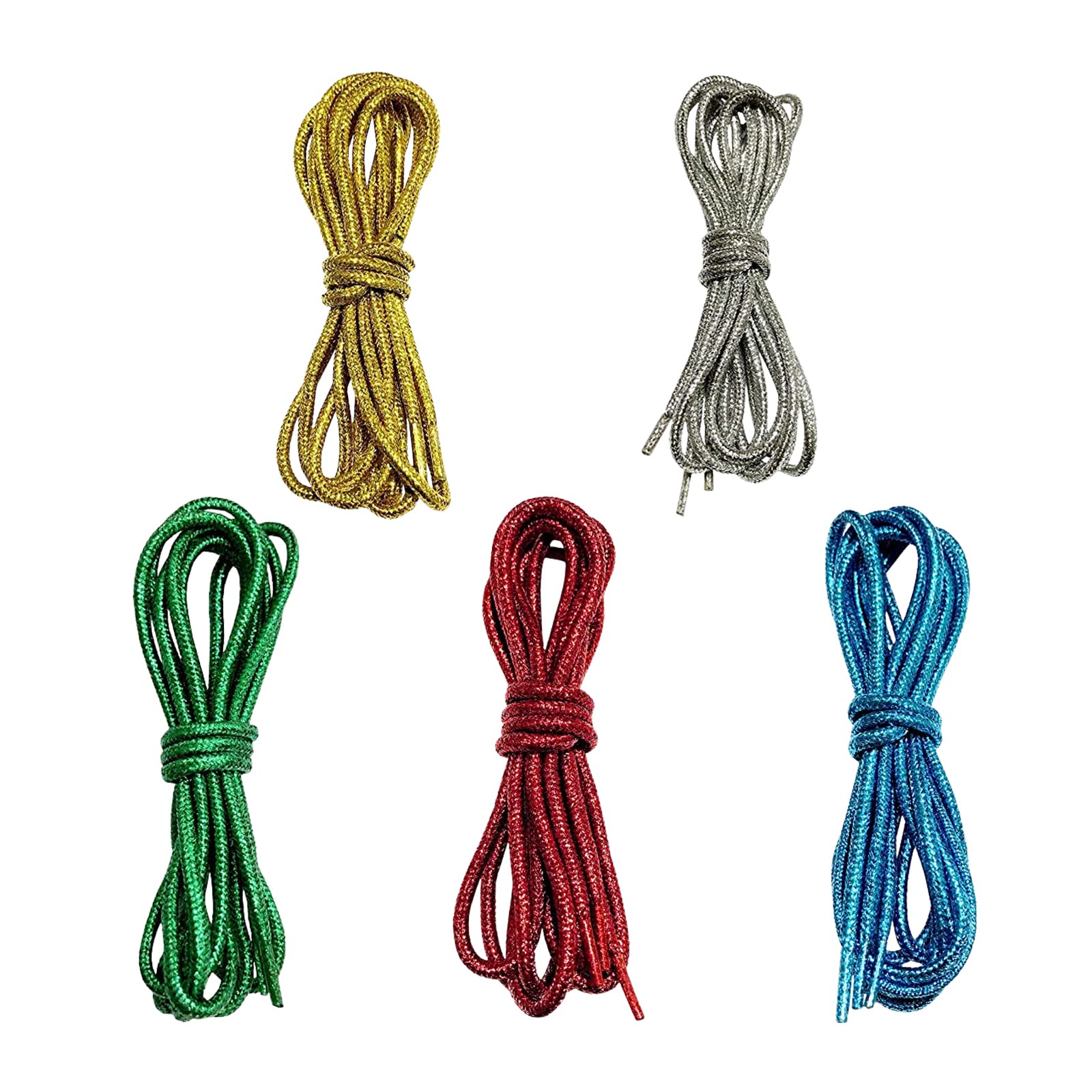 B-HOT5Pairs Metallic Glitter Round Shoelaces 100-140cm Long Sparkly Shoe Lace 4mm Replacement Shoelaces for Hiking,Walking,Outdoor Boots